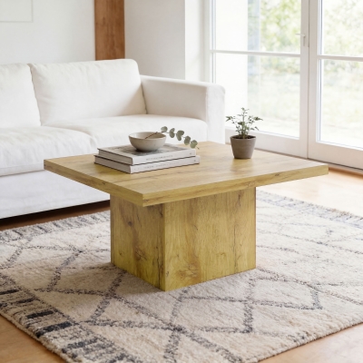 HOMCOM Square Coffee Table, Center Table with 1.6" Thick Tabletop, Natural Wood