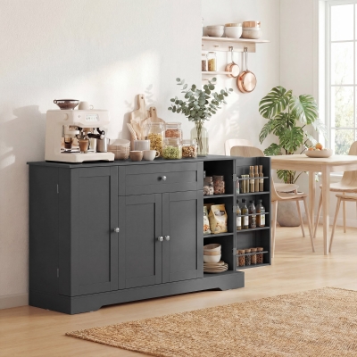 HOMCOM 55" Modern Kitchen Storage Cabinet with Drawer, Adjustable Shelves, Small Kitchen Pantry with Door Racks, Black