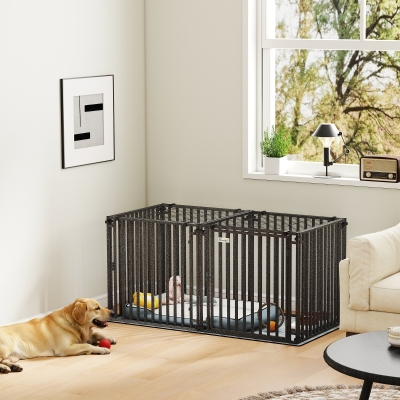 PawHut 55 Inch Heavy Duty Dog Crate, Extra Large Metal Dog Cage Kennel with Mat for Large Breeds, Modular Puppy Playpen