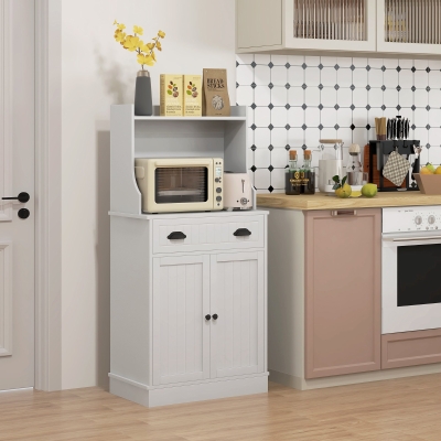 HOMCOM Microwave Cabinet, Kitchen Storage Cabinet with Drawer and Adjustable Shelf, White