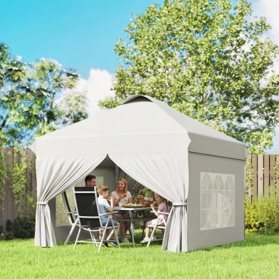 Outsunny 10' x 10' Pop Up Canopy Tent, Instant Sun Shelter, Tents for Parties, with Wheeled Carry Bag, White