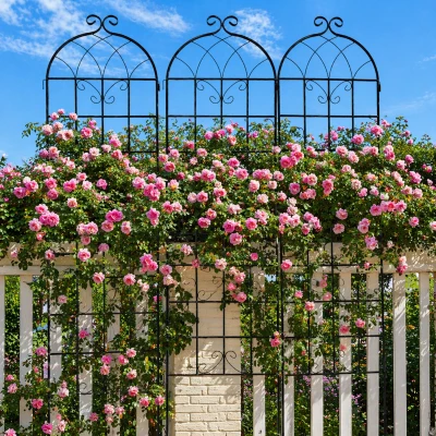 4 Pack Metal Garden Trellis with Galvanized Tube, Black