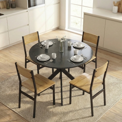 HOMCOM 39" Dining Table, Contemporary Round Kitchen Table with Steel Legs, Black Wood Grain