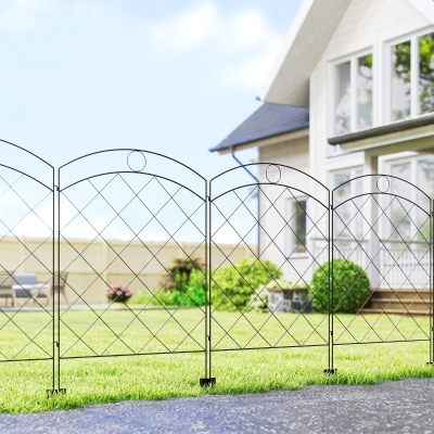 Outsunny 4 Pack Garden Fencing for Yard, Decorative Fence Panels as Animal Barrier and Flower Edging, Circle, Black
