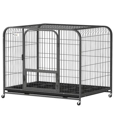PawHut 43 Inch Heavy Duty Dog Crate, Extra Large Metal Dog Cage with Lockable Wheels and Removable Tray
