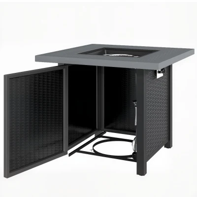 Outsunny Propane Fire Pit Table, 28" 40000 BTU Outdoor Gas Fire Table with Lava Rocks and Lid, Black