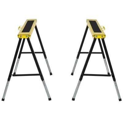 HOMCOM Saw Horse Twin Pack Folding Workbench Adjustable Metal Trestle Stands Yellow