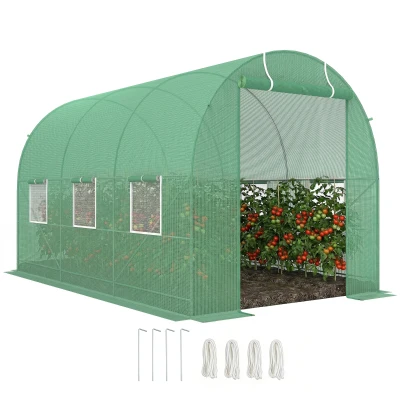 Outsunny 11.5' x 6.6' x 6.6' Walk-in Tunnel Greenhouse Garden Plant Seed Growing Warm House Outdoor Hot House w/ Roll Up Door, Windows, PE Cover Green