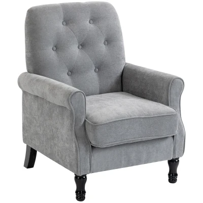 HOMCOM Accent Chair, Mid-Century Modern Armchair with Thick Padded Seat, Spring Cushion, Solid Wood Legs, Grey