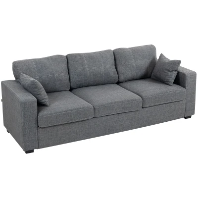 HOMCOM Modern Upholstered Couch, 3 Seater Sofa with Thick Spring Cushions and Deep Seat for Living Room, Dark Grey