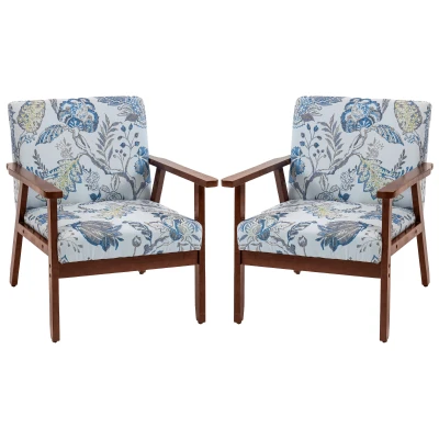 HOMCOM 2 PCS Modern Accent Chairs with Cushioned Seat, Upholstered Linen-Feel Armchair for Bedroom, Living Room, Multicolored