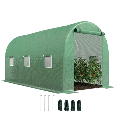 Outsunny 13' x 6' x 6' Outdoor Walk-in Tunnel Greenhouse Portable Plant Gardening Warm House with PE Cover Green
