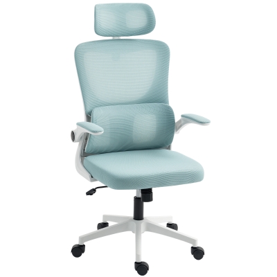 Vinsetto High Back Office Chair, Mesh Computer Chair with Rotatable Headrest, Lumbar Back Support, Adjustable Height, Light Blue