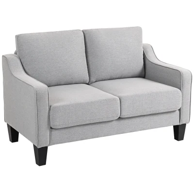 HOMCOM Loveseat Sofa, Modern Couch with Pocket Spring, Linen Upholstered, Thick Padded, Light Grey