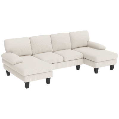 HOMCOM Sectional Sofa, U Shaped Couch with Double Chaise, Pillow-top Armrests and Spring Cushions, 2200lb Capacity, Beige