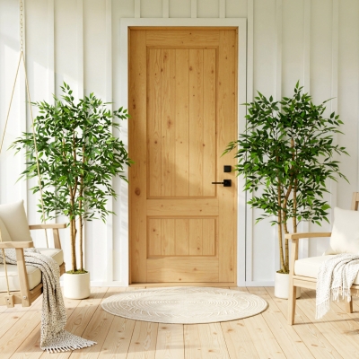 HOMCOM 5FT Artificial Banyan Tree Set of 2, Fake Potted Tree with Solid Wood Trunk and Pot for Indoor