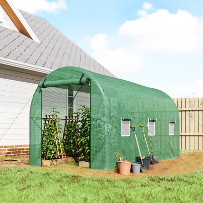Outsunny 13' x 6' x 6' Outdoor Walk-in Tunnel Greenhouse Portable Plant Gardening Warm House with PE Cover Green