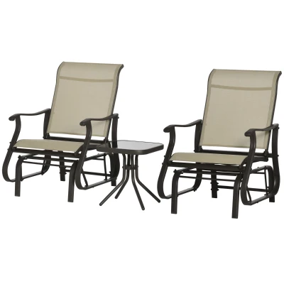 Outsunny 3PCs Gliding Rocking Chair & Bistro Tea Table Set, Mixed Grey