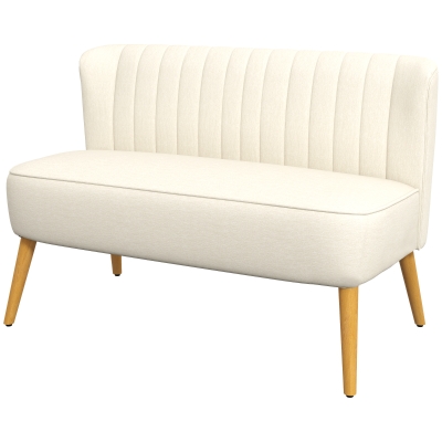 HOMCOM Modern 2 Seat Sofa for Bedroom, Upholstered Two Seater Couch with Rubber Wood Legs, Cream White