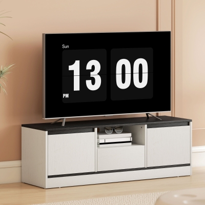 HOMCOM TV Stand for 43-55 Inch TV,  Entertainment Center w/ Cabinets, Shelf, Drawer and Cable Management for Living Room, White
