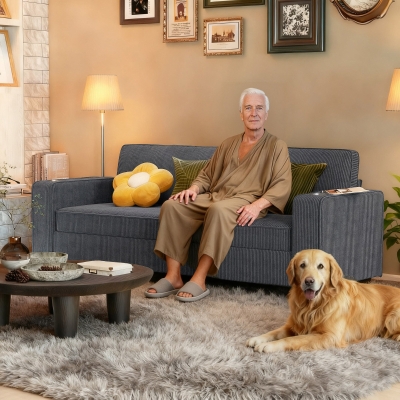 HOMCOM Three Seater Sofa, Fabric 3 Seater Couch with Spring Cushion and Cup Holders for Living Room, Bedroom, Dark Grey