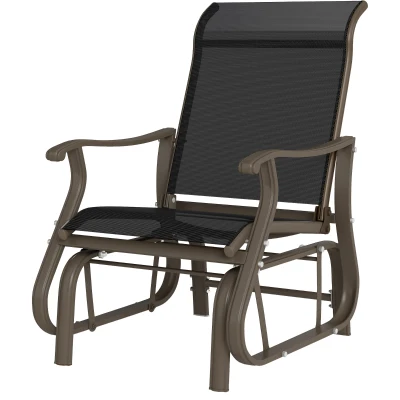 Outsunny Outdoor Glider Chair, Patio Glider with Steel Frame and Mesh Fabric, Outdoor Chair for Backyard, Garden, Porch, Black