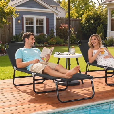 Outsunny Folding Chaise Lounge Chairs, Outdoor Reclining, Black