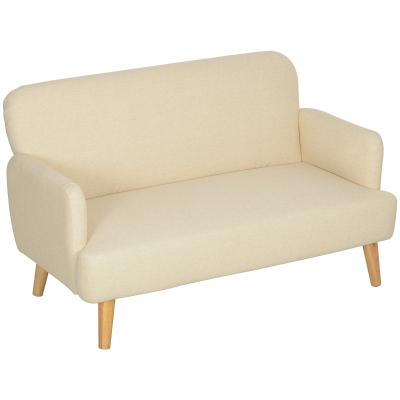 HOMCOM Velvet Feel Fabric 2 Seater Sofa, Small Sofa Loveseat with 8.3" Thick Padding and Wood Legs, Cream White