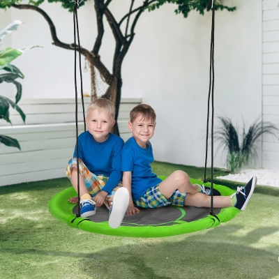 Outsunny 43.25" Saucer Swing, Nest Web Rope Seat with Adjustable Hanging Ropes, for Indoor Outdoor Children 3-12 Years Old, Green