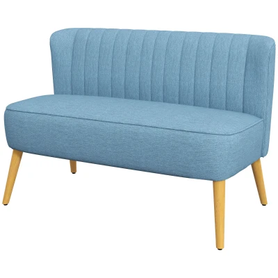 HOMCOM 2 Seat Sofa, Upholstered Loveseat Sofa with Rubber Wood Legs, Blue