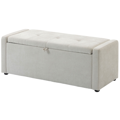 HOMCOM Storage Ottoman Bench, Linen-Look Fabric Upholstered Ottoman with Storage, Wide Padded Seat, Cream White