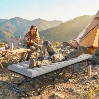 Outsunny Camping Cot with Soft Pad, 32" Extra Wide Folding Cots with Non-Slip Feet and Carry Bag, Grey
