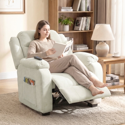 HOMCOM Massage Recliner Chair, Power Recliner with Quiet Brushless Motor, Remote, Pockets, 2 Memory Positions, Beige