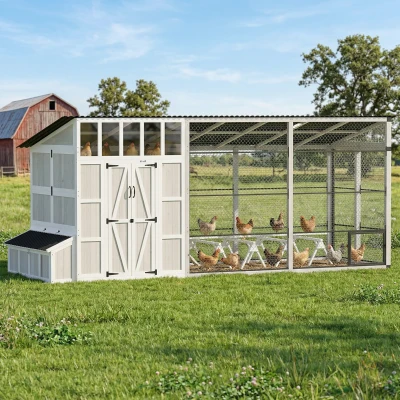 PawHut Large Walk-in Chicken Coop with Run, Nesting Box, Waterproof Roof