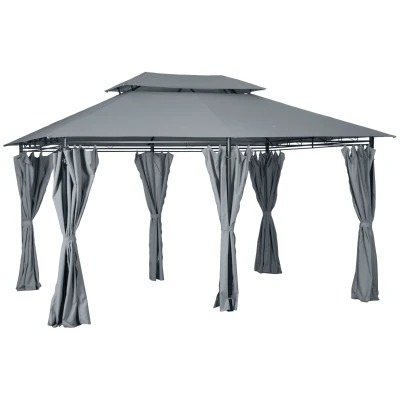 Outsunny 13'L x 10'W x 8.7'H Patio Gazebo Outdoor 2-Tiers Garden Canopy Yard Sunshade Shelter with Curtains, Grey