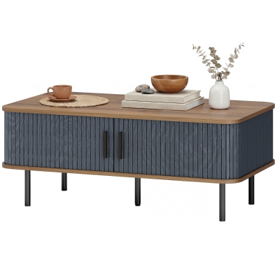 HOMCOM Nordic Side Table with Fluted Tambour Sliding Doors and Steel Legs, Coffee Table with Storage for Living Room, Black