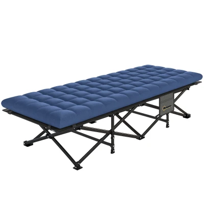 Outsunny Camping Cot with Soft Pad, 32" Extra Wide Folding Cots with Non-Slip Feet and Carry Bag, Blue