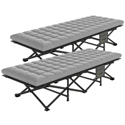 Outsunny Set of 2 Camping Cot with Soft Pad, 32" Extra Wide Folding Cots with Non-Slip Feet and Carry Bag, Grey