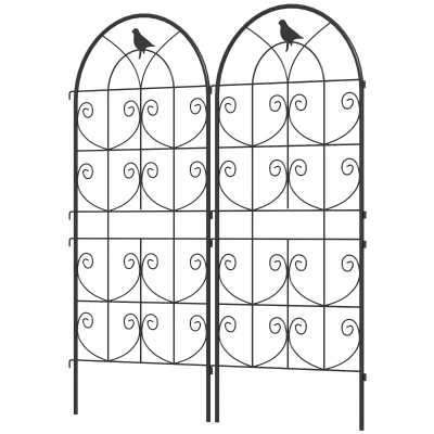 Outsunny Set of 2 Metal Garden Trellis, Decorative Trellis Panels, Bird Design, 120 x 50 cm, Black