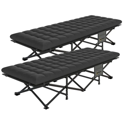 Outsunny Set of 2 Camping Cot with Soft Pad, 32" Extra Wide Folding Cots with Non-Slip Feet and Carry Bag, Black