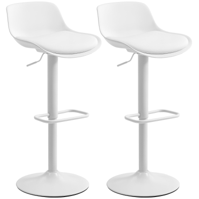 HOMCOM Counter Height Bar Stools Set of 2, Streamlined Bar Chairs with Adjustable Height and Swivel PU Leather Seat, White