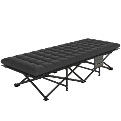 Outsunny Camping Cot with Soft Pad, 32" Extra Wide Folding Cots with Non-Slip Feet and Carry Bag, Black