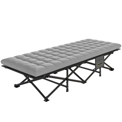 Outsunny Camping Cot with Soft Pad, 32" Extra Wide Folding Cots with Non-Slip Feet and Carry Bag, Grey