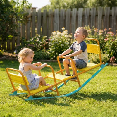 Qaba 2-in-1 Metal Seesaw for Kids, Rocking Playground Equipment