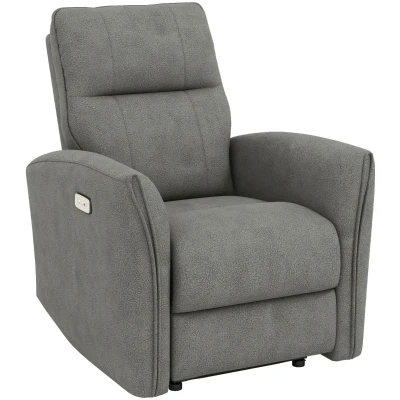 HOMCOM Power Recliner Chair, Fabric Upholstered Recliner Chair with USB Ports, Footrest, Grey
