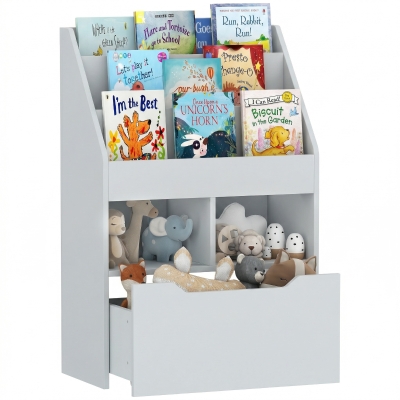 HOMCOM Kids Bookcase with Mobile Drawer, Gray