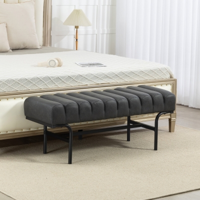 HOMCOM Bedroom Bench PU Leather End of Bed Bench with Cylindrical Seat and Metal Legs for Bedroom Living Room Hallway Black