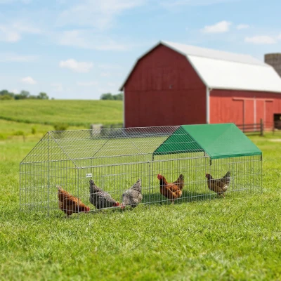 PawHut Metal Chicken Coop with Cover, 106" x 29.5", Green