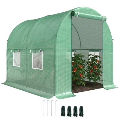 Outsunny 8'x6.6'x6.6' Heavy Duty Walk-in Greenhouse Garden Tunnel Hot House Outdoor Flower Vegetable Growth Warm House Roll Up Door, Windows, Steel