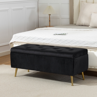 HOMCOM Storage Ottoman Bench, 43 Inch Large Storage Chest with Steel Legs and Padded Seat, Foot Rest, Load 485 lbs, Black